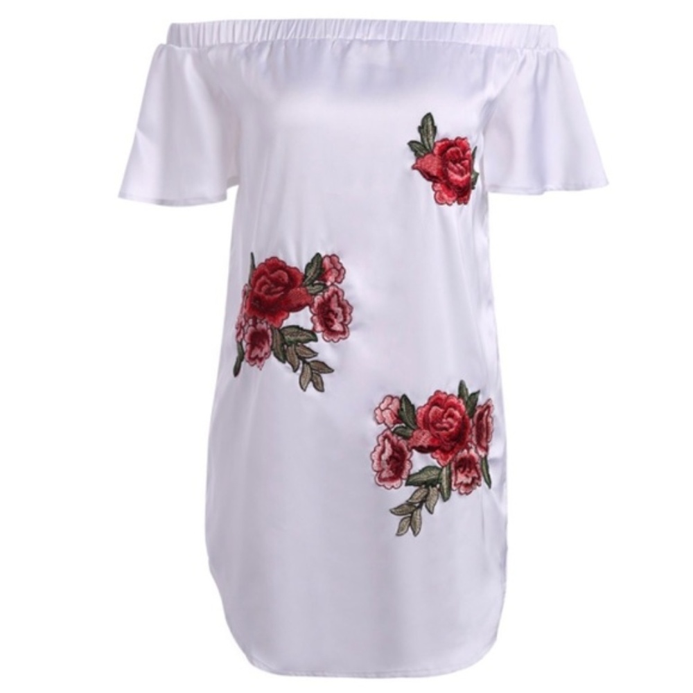 Silk dress with embroidered flowers